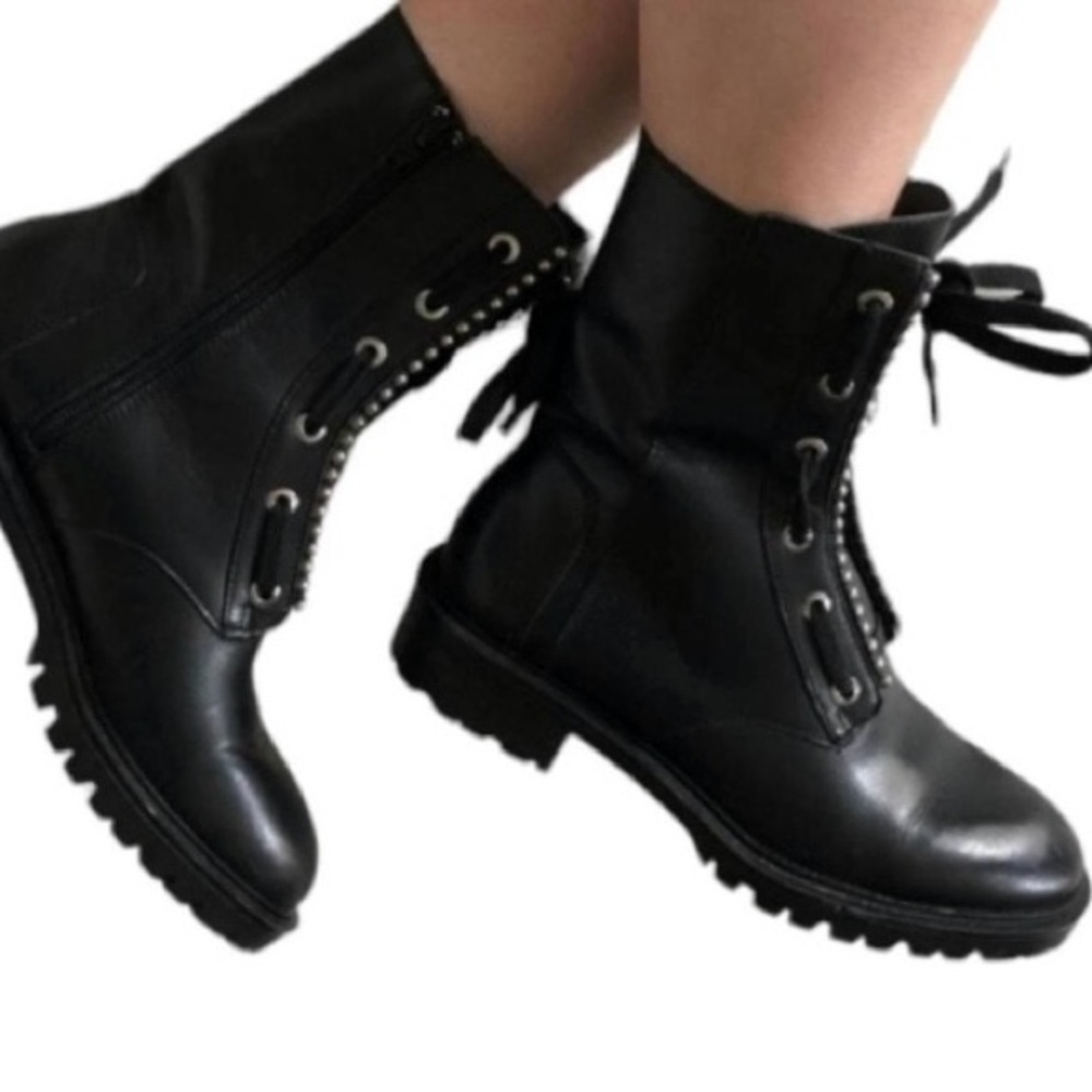 Zara Women's Ankle Booties Leather Studded Size 9.5 - Picture 1 of 7